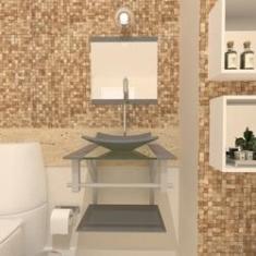 Imagem de Combo 2 em 1 Gabinete de Vidro 40cm para banheiro Quadrado Armênia + Torneira Algarve-Prata
