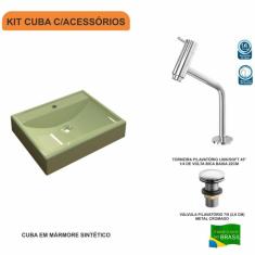 Imagem de Kit Cuba RT49 com Torneira Pratika 1060 Metal e Válvula Click 1 Polegada G Compace Verde Acqua