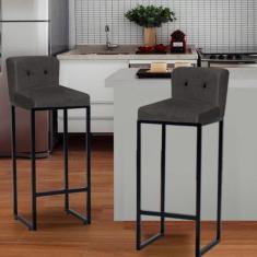Imagem de Kit 02 Banqueta Alta C/ Encosto Lucca Industrial Cozinha Balcão Ferro 