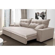 Imagem de Sofá Retrátil e Reclinável com Molas Ensacadas Cama Inbox Prime 2,52m Tecido Linho Bege Claro