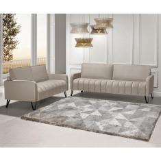 Imagem de Sofá Living 3 e 2 Lugares Savana - 2,20/1,58mts Com Pé de Ferro Preto - Veludo Bege