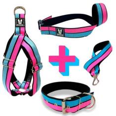 Imagem de Kit Coleira Guia Peitoral Focinheira Para Cachorro Pet Pitbull Dogvix