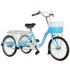 Imagem de Triciclo de montanha adulto ao ar livre, bicicleta de três rodas, trikes de 40,6 cm para idosos com cesta de compras, exercício, triciclo masculino, feminino, piquenique, ciclismo, pedalada