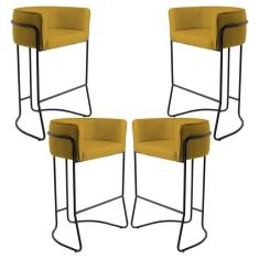 Imagem de Kit 04 Banquetas Fixa Preto Veludo Mostarda C-279