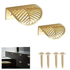 Imagem de LFWATAXY Puxadores de borda de latão 2 peças - Cobre - Puxadores de borda de dedo para montagem traseira - Puxadores ocultos de gaveta oculta para guarda-roupa - Puxadores de aba oculta invisível com