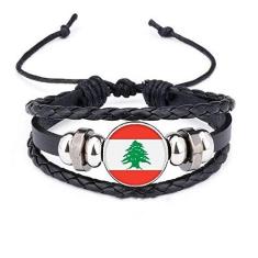 Imagem de DIYthinker Pulseira com contas de couro trançado com bandeira nacional do Líbano da Ásia