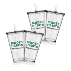 Imagem de Jogo 4 Copos Com Tampa E Canudo Personalizados Eco Hábito