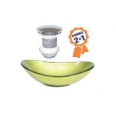 Imagem de Cuba De Vidro Oval 47Cm Verde Oliva + Válvula Click