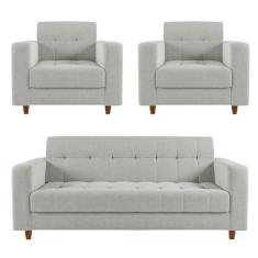 Imagem de Kit 01 Sofá 3 Lugares e 02 Poltronas Arezzo Linho Pés Chanfrado Castan