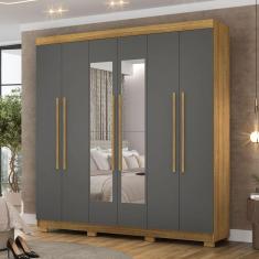 Imagem de Guarda-Roupa Casal Bahamas 6 Portas 2 Gavetas com Espelho Natural/Alasca - Pnr Móveis