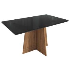 Imagem de Mesa p/ Cozinha Lótus c/ Tampo Madeirado c/ Vidro 160x90cm Freijó/Preto Fosco - Kappesberg
