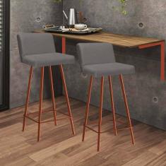 Imagem de Kit Mesa Suspensa de Parede Fixa MDF Freijó + 2 Banquetas Lexi Ferro Bronze Sintético Cinza - Ahazzo Móveis