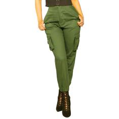 Imagem de Calças femininas Soild casual esportiva elástica cintura calça macacão bolsos de carga