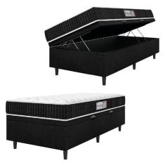 Imagem de Cama Box Baú Colchão Solteiro Espuma D33 New Millenium 88x188x60cm Preto/Branco Hellen - Suporta até 120kg por Pessoa