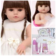 Imagem de Boneca Reborn Recem Nascida Fofinha Pode Dar Banho + Itens - Cegonha R