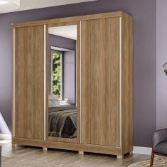 Imagem de Guarda-Roupa Casal Kappesberg 3 Portas Reversiveis de Correr 3 Espelhos 2 Prateleiras Nogueira