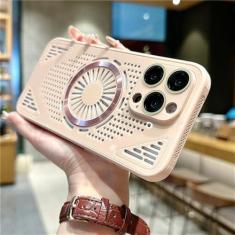 Imagem de Capa de telefone com dissipação de calor magnética, para iphone 15 14 13 12 pro max, cor doce, capa de resfriamento respirável, rosa, para iphone 13 pro