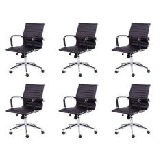 Imagem de Kit 6 Cadeiras para Escritorio Diretor Esteirinha com Relax Sintético 3301 Preto
