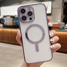 Imagem de Estojo de carga magnética sem fio transparente com revestimento de luxo para iPhone 11 13 12 14 Pro XS Max X XR 8 Plus Capa de silicone macio, roxo, para iPhone 12 mini