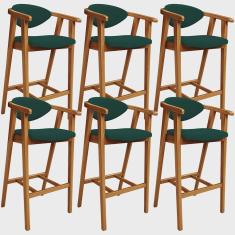 Imagem de Kit 06 Banquetas Alta Para Cozinha Bancada Bar Sala de Jantar Fixa Cecília L02 Bouclê Verde - Lyam