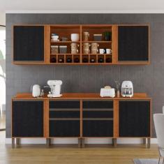Imagem de Cozinha Compacta 4 Peças 6 Portas 4 Gavetas Pérola Cinamomo/preto