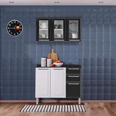 Imagem de Kit Balcão 3 Portas 2 Gavetas Preto com Armário Aéreo 3 Portas 3 Vidros Preto Itatiaia Luce