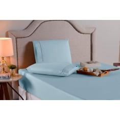 Imagem de Jogo lençol de solteiro 2 peças azul 100% algodão 200 fios - Shopping 