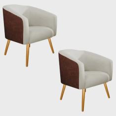 Imagem de kit 02 Poltronas Luiza Corano Nozes e Linho Bege - Amarena Móveis