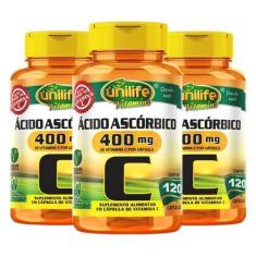 Imagem de Kit 3 Vitamina C Ácido Ascórbico Unilife 120 Capsulas Veganas