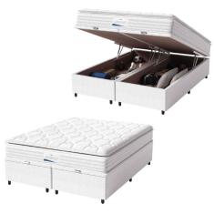 Imagem de Cama Box Baú Casal King Colchão Molas Ensacadas Granville Com Pillow 193x203x69cm Branco