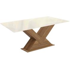 Imagem de Mesa De Sala Jantar Amora Com tampo Madeirado Com Vidro 90x160cm Nogueira/off White/vidro Off White