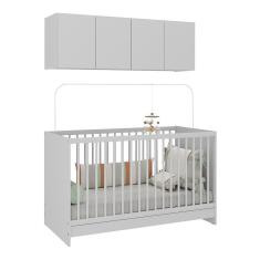 Imagem de Berço 3 Em 1 Com Colchão e Armário Aéreo 4 Portas Mp4149 Branco