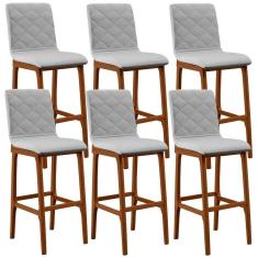 Imagem de Kit 06 Banquetas Altas Zoe Linho Cinza