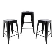 Imagem de Kit 3 Banquetas Tolix Médias sem Encosto Pretas - Cadeiras INC