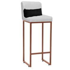 Imagem de Banqueta Alta com Encosto Lucca Industrial Cozinha Balcão Ferro Bronze Corino Branco e Almofada Cinza - Ahazzo Móveis