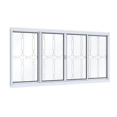 Imagem de Janela de Aço de Correr 100x120cm 4 Folhas com Grade Quadrada Facilita Lucasa Branco