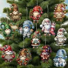 Imagem de 12 peças de enfeites de árvore de Natal de madeira, ornamentos de pendurar de Papai Noel de madeira feitos à mão para decoração de árvore de Natal para pendurar enfeites de árvore de Natal suprimentos