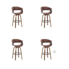 Imagem de Kit 4 Banquetas Betim Marrom PU Base Madeira - Rivatti