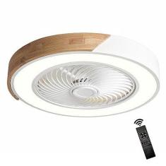 Imagem de Ventilador de teto de madeira com iluminação LED, moderno ventilador invisível luz de teto regulável com controle remoto, lâmpada de ventilador silenciosa com temporizador, lâmpada de teto p