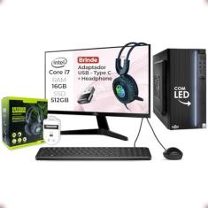 Imagem de Computador Completo Intel Core i7 16GB SSD 512GB + Headset + Adaptador USB-C Monitor 17" 4 Núcleos Super Turbo Pc Hdmi Teclado e Mouse Strong Tech