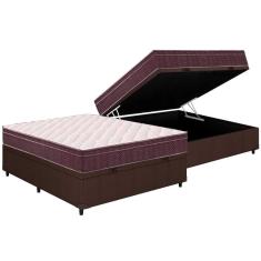 Imagem de Cama Box Baú Casal: Colchão Anatômico Ortobom D28 / ep Airtech 60 + Base crc Courano Brown(138x188x18)