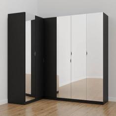 Imagem de Guarda Roupa Modulado de Canto com Espelho 6 Portas 3 Peças Hera Cabecasa Madeiramadeira Preto/preto