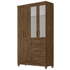 Imagem de Guarda Roupa Sobral 110cm 4 Portas Castanho Wood Com Espelho Moval