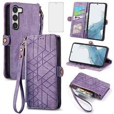 Imagem de Asuwish Capa de celular para Samsung Galaxy S23 Plus S23+ 5G capa carteira com protetor de tela de vidro temperado flip zíper suporte para cartão celular S23plus 23S + S 23 23+ SM-S916U 16.8 cm