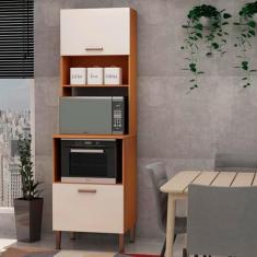 Imagem de Armário para Cozinha Torre Forno e Microondas 100% Mdf Freijó/Branco