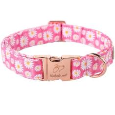 Imagem de Coleiras para cães de verão rosa margarida flor coleira para cachorro com fivela de metal de segurança ajustável para cães pequenos, médios e grandes, presente de coleira de cachorro para meninos e