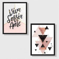 Imagem de Kit 2 Quadros Decorativos Viva, Sorria, Ame 45x34cm