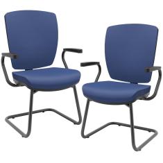 Imagem de Kit 02 Cadeiras De Escritório Fixa Executiva Office Preto Slim Alta Flexi P03 Vinil Azul