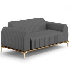 Imagem de Sofá 2 Lugares Para Sala de Estar Molino 150 cm D02 Pés D'Ouro Veludo Cinza C-317 - Lyam Decor