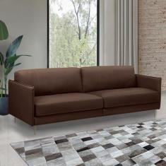 Imagem de Sofá Decorativo Anthony 3 Lugares Sala de estar 210cm Pés em Aço Couro Marrom Chocolate G88 - Gran Belo